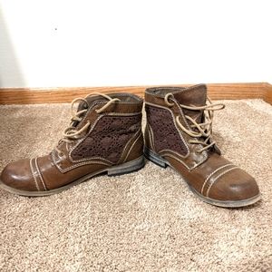 Lace and leather ankle boots